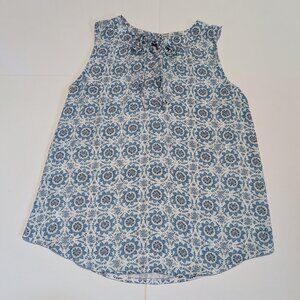 Loft Womens Blue & White Sleeveless Blouse with Front Tie Neck, Size XSP